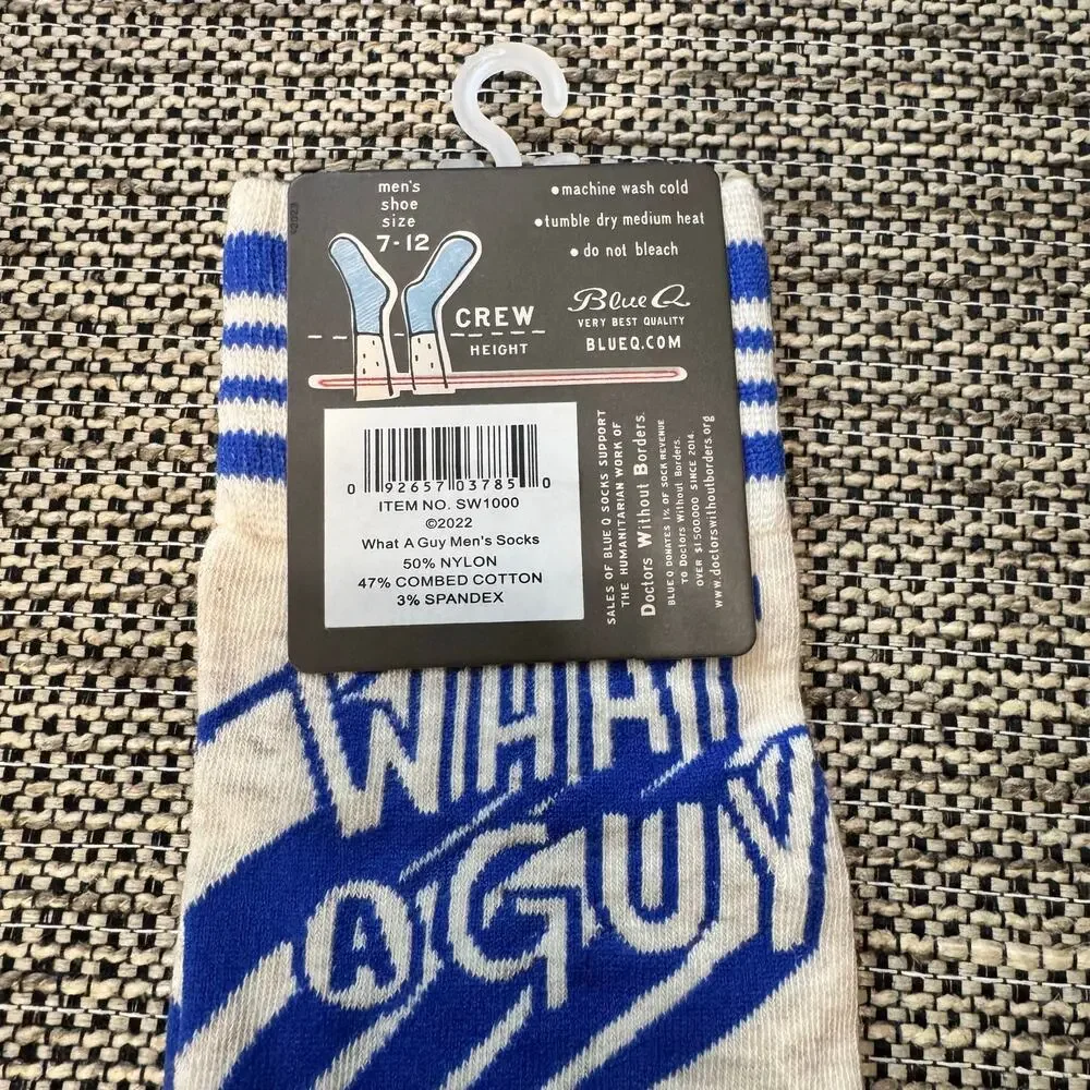 Blue Q What A Guy Men’s Crew Socks Funny Novelty Cotton Size 7-12 NWT Gift